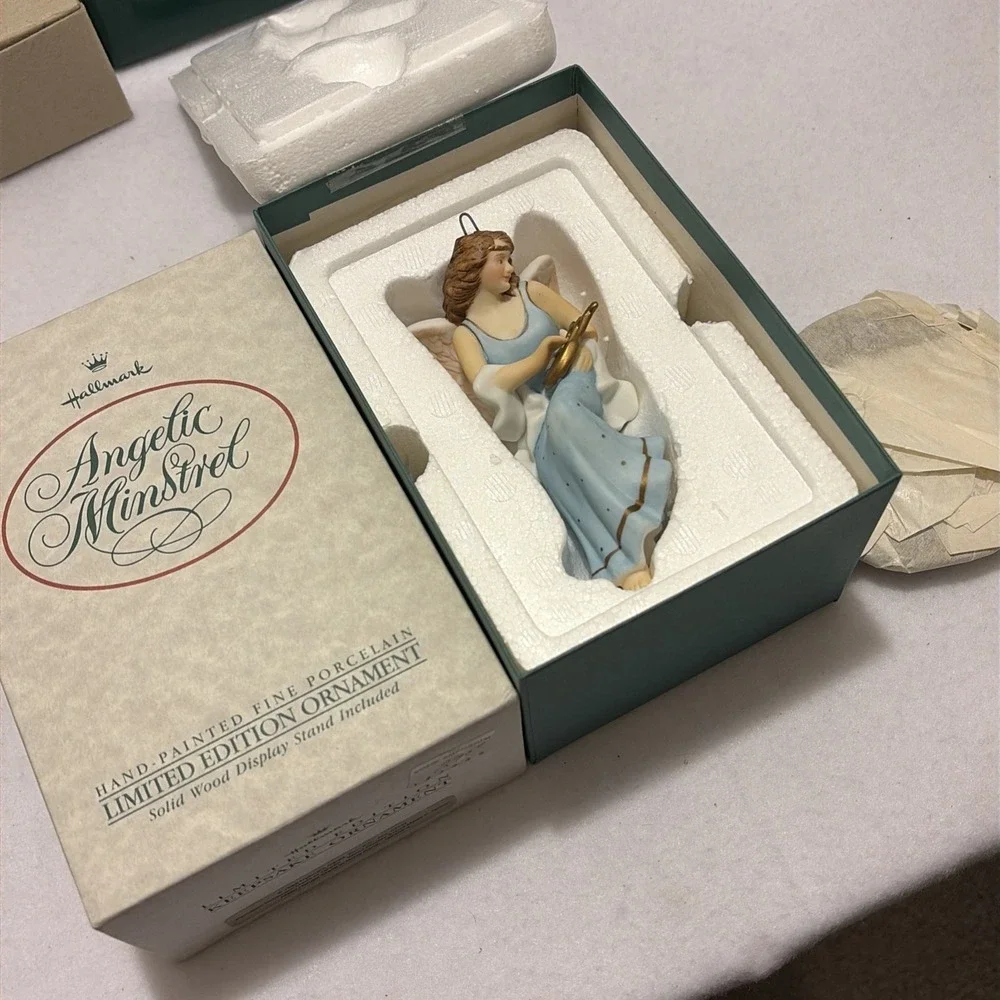Lot 8 Vintage Hallmark Keepsake Porcelain Ornaments Mime Angel Unicorn Santa